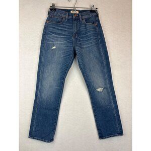 Madewell Straight Crop Jeans Womens Size 28 Distressed Mid Blue Denim